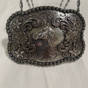NACONA HORSE HEAD BUCKLE SILVER TONE